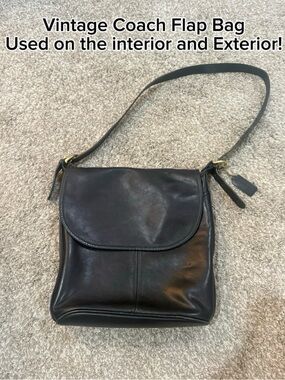 Coach Black vintage Leather Flap Messenger Bag USED